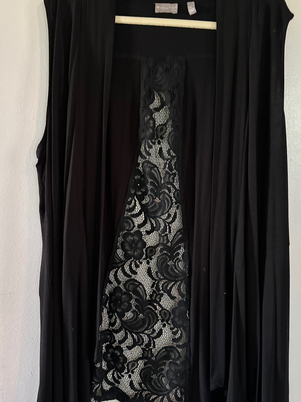 Black Lace-Back Sleeveless Duster Vest by Evolution